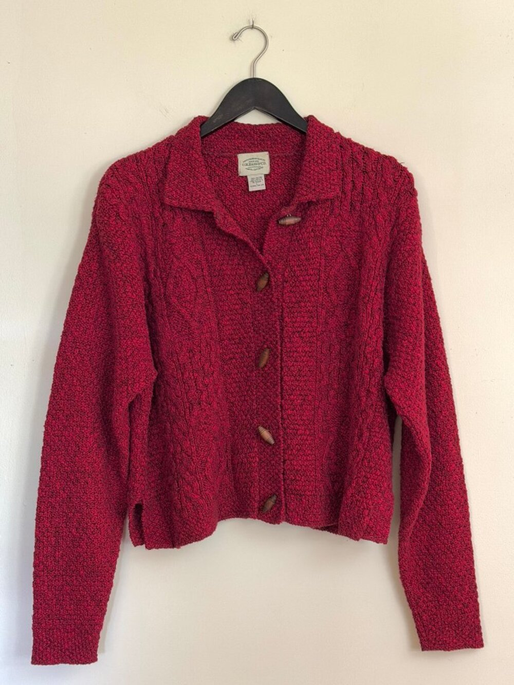 G.H. Bass & Co Vintage Red Cable Knit Toggle Cardigan Sweater Size L